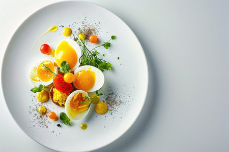 A creatively presented dish featuring eggsの素材
