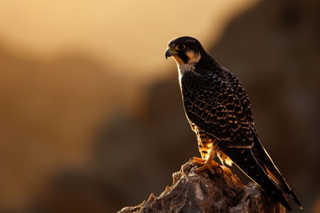 A Peregrine Falcon as a dusk hunter, its silhouette against the fading light of the dayの素材