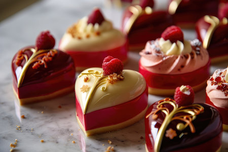 Heart-shaped cookies with playful designs and vibrant colorsの素材