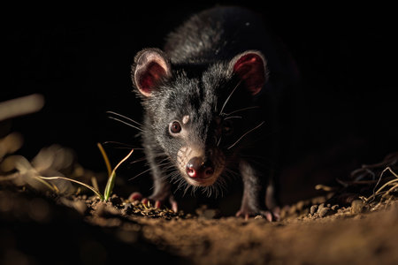 A Tasmanian Devil engaged in a nocturnal huntの素材