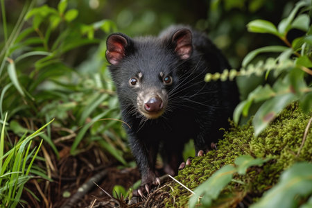 A wild Tasmanian Devil in its natural forest habitatの素材