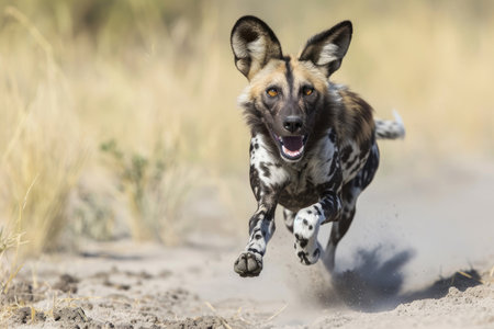 The funny antics of an African Wild Dog entertaining in canine capersの素材