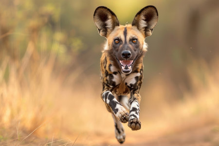 The funny antics of an African Wild Dog entertaining in canine capersの素材