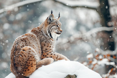 A Lynx in a winter wonderland, surrounded by snow-covered landscapesの素材