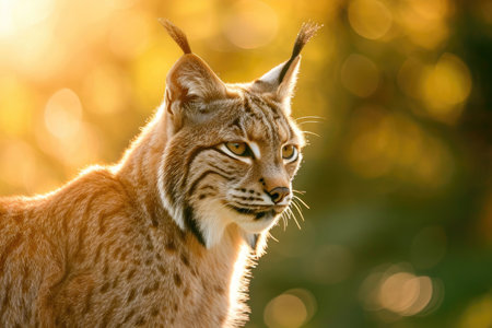 A Lynx bathed in sunlight, with a penetrating stareの素材