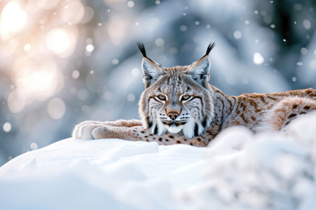 A Lynx in a winter wonderland, surrounded by snow-covered landscapesの素材
