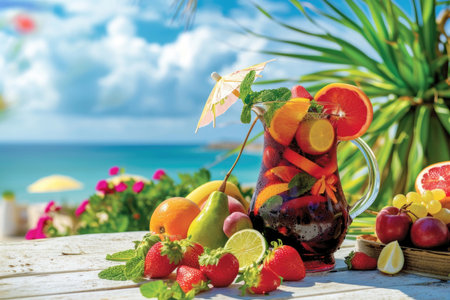 A refreshing sangria pitcher under the Mediterranean sunの素材