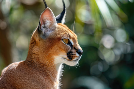 The graceful feline Caracal is caught in a moment of intense focusの素材