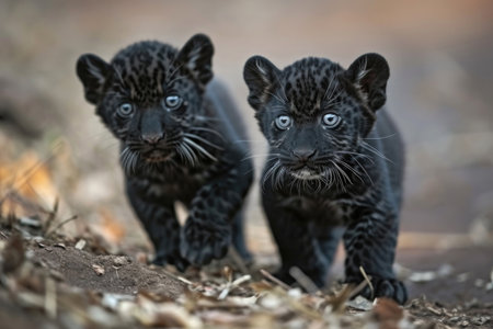 Playful expressions of Panther cubsの素材