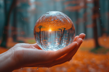 A woman's hand extends gracefully, presenting a sphere representing mental health awarenessの素材