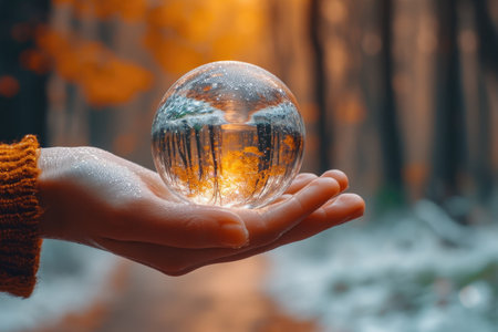 A woman's hand extends gracefully, presenting a sphere representing mental health awarenessの素材