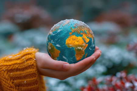 A woman's hand gently encircles a sphere that embodies global mental health awarenessの素材