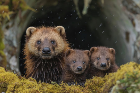 The dynamics of a wolverine family at their denの素材