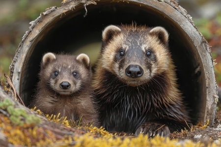 The dynamics of a wolverine family at their denの素材