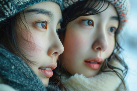 The twin faces immersed in the simple yet profound moments that make up their everyday livesの素材