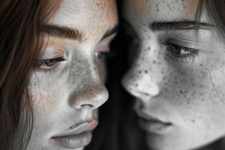 The twin faces immersed in the simple yet profound moments that make up their everyday livesの素材