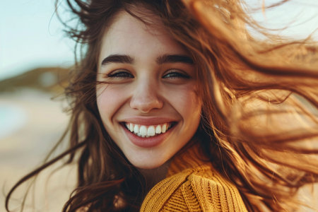 The girl confidently flaunts her dazzling smileの素材