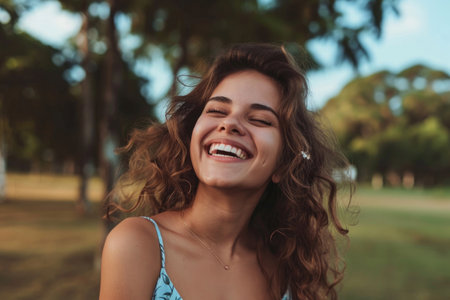 The girl confidently flaunts her dazzling smileの素材