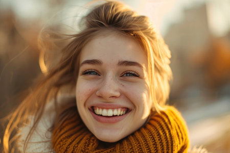 The girl confidently flaunts her dazzling smileの素材