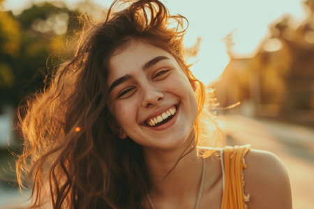 The girl confidently flaunts her dazzling smileの素材