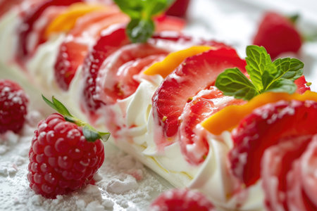 A delectable fruit roll, beautifully presented on a clean white canvasの素材