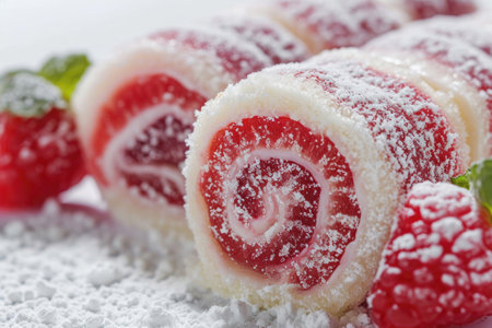 A delectable fruit roll, beautifully presented on a clean white canvasの素材