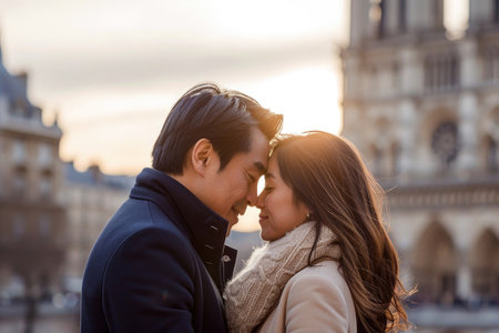 The couple shares sweet nothings in the heart of Parisの素材