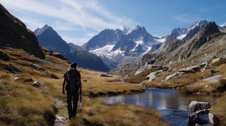 A photo depicting the thrill of exploring the untamed wilderness in the heart of the Alpsの素材