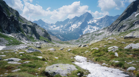 A photo depicting the thrill of exploring the untamed wilderness in the heart of the Alpsの素材