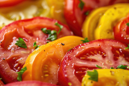 An appetizing composition featuring perfectly sliced tomatoesの素材