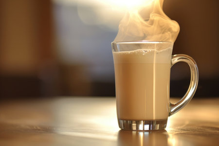 A glass mug filled with freshly steamed milkの素材
