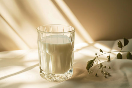 A glass filled with a soothing elixir of milk, capturing the essence of relaxationの素材