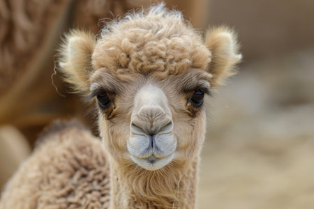 The fun of an adorable camel calf, showcasing its innocence and endearing anticsの素材