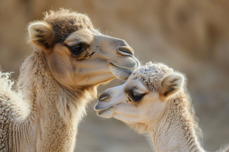 The fun of an adorable camel calf, showcasing its innocence and endearing anticsの素材