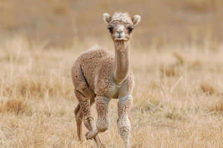 The fun of an adorable camel calf, showcasing its innocence and endearing anticsの素材