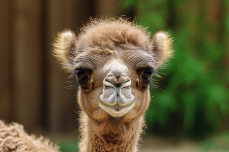 The playful expression of a baby camel, emphasizing its adorable featuresの素材