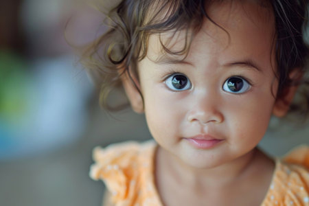 A heartwarming portrait capturing the innocent gaze of a sweet little childの素材