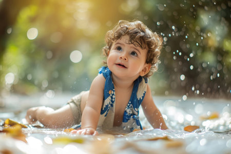 A playful toddler engrossed in innocent moments, exploring the worldの素材