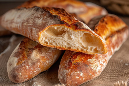 The rustic allure of freshly baked ciabatta breadの素材
