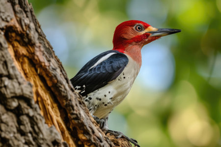 A red-headed woodpecker in its natural habitatの素材