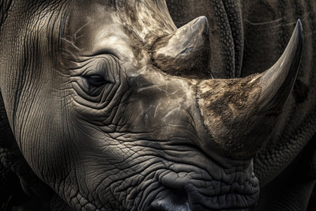 A captivating close-up portrait of a majestic rhinocerosの素材