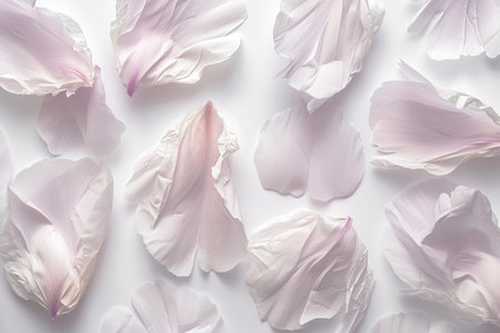 An exquisite portrayal of isolated peony petals on a clean white backgroundの素材