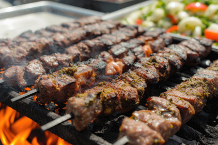 An Armenian barbecue Khorovats on a white backgroundの素材
