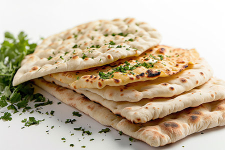 A Lavash, the traditional flatbread, elegantly isolated against a white backgroundの素材
