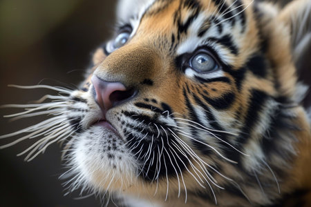 The delicate beauty of the whiskers and the endearing nature of the tiger cubの素材