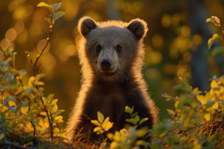 A tender portrayal of a bear cub, embodying the purity of the wildの素材