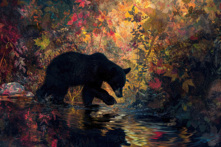 A lively bear cub embarks on a journey through the vibrant tapestry of the forestの素材