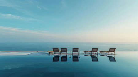 Chairs harmonizing with the horizon, creating a serene seating experienceの素材