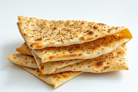 A Lavash, the traditional flatbread, elegantly isolated against a white backgroundの素材