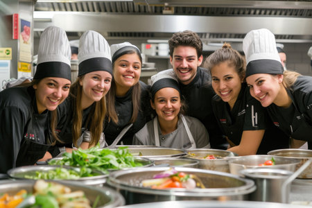 A group of young, talented chefs come together in the kitchenの素材